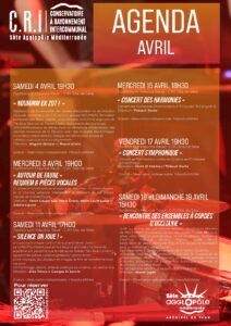 Agenda Avril 2026 du Conservatoire de Sète