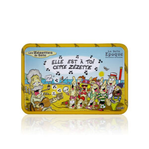 Boîte à sucre Zézette Plage jaune 250g souvenir biscuiterie La Belle Époque Frontignan