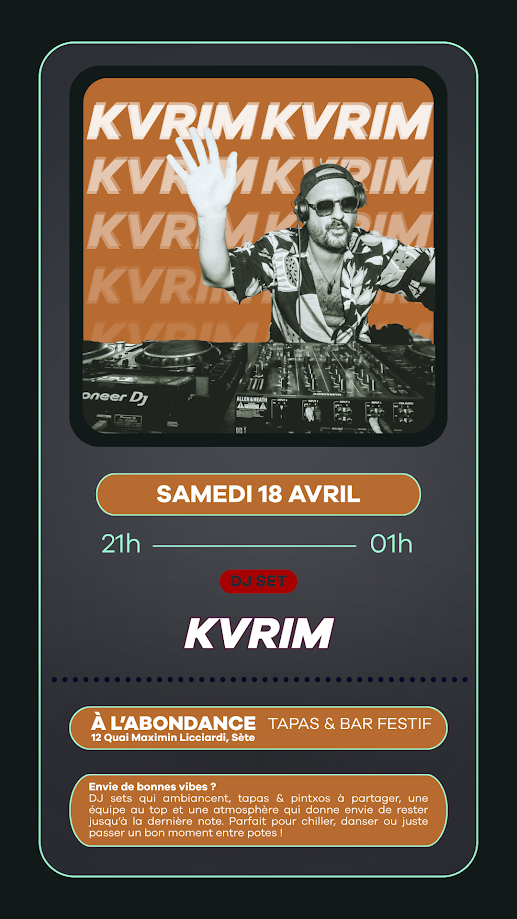 KVRIM en DJ Set à L'Abondance – Soirée Tapas & Ambiance Festive