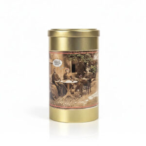 Zézette de Sète boite cylindrique métal argent ouverte biscuits visibles