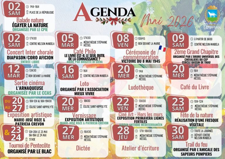 Agenda Mai 2026 – Les événements de Loupian