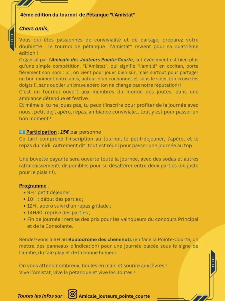 L'Amistat – Tournoi de pétanque en doublette à Sète