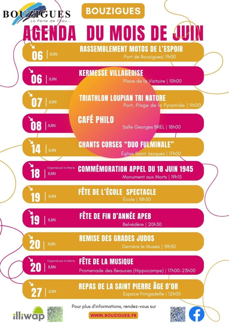 Agenda de Juin 2026 – Les Événements à Bouzigues