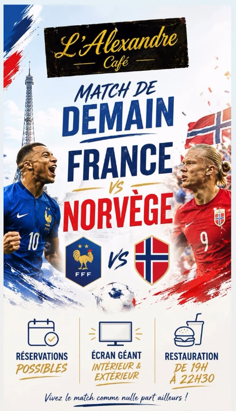 Match France vs Norvège – Soirée foot à L'Alexandre Café