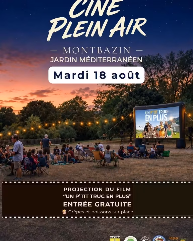 Affiche du ciné plein air au Jardin méditerranéen de Montbazin