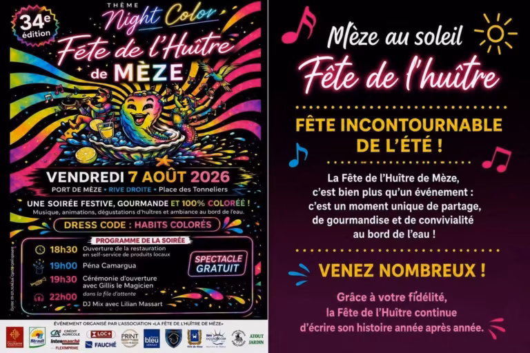 Affiche 34e édition Fête huître Mèze Night Color 2026