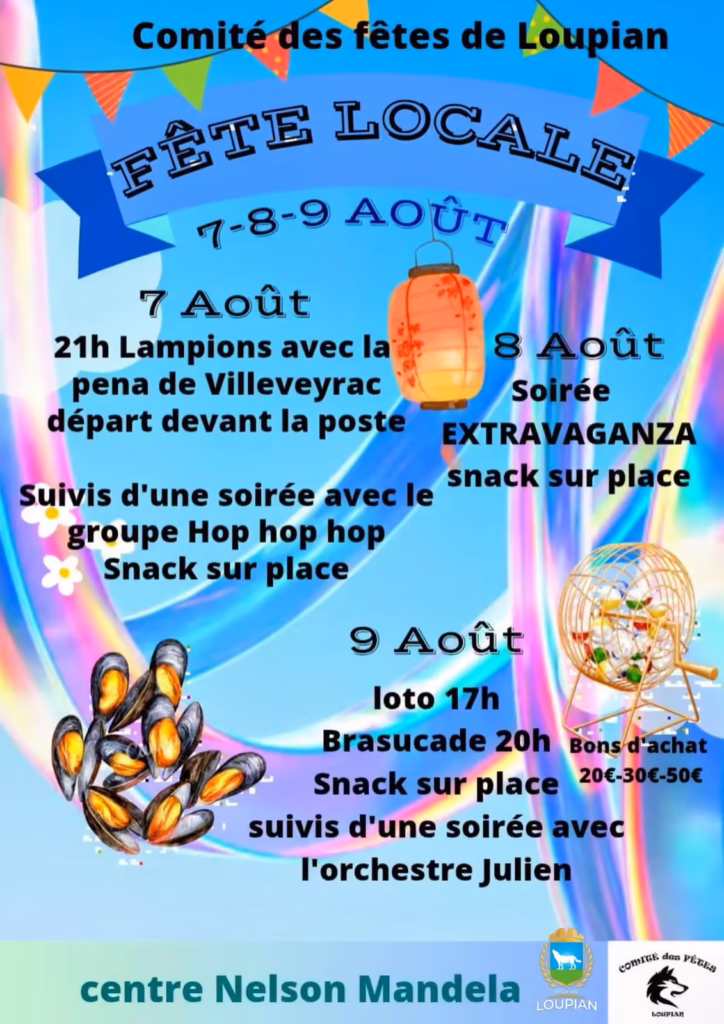 Affiche de la Fête Locale de Loupian 2026, du 7 au 9 août