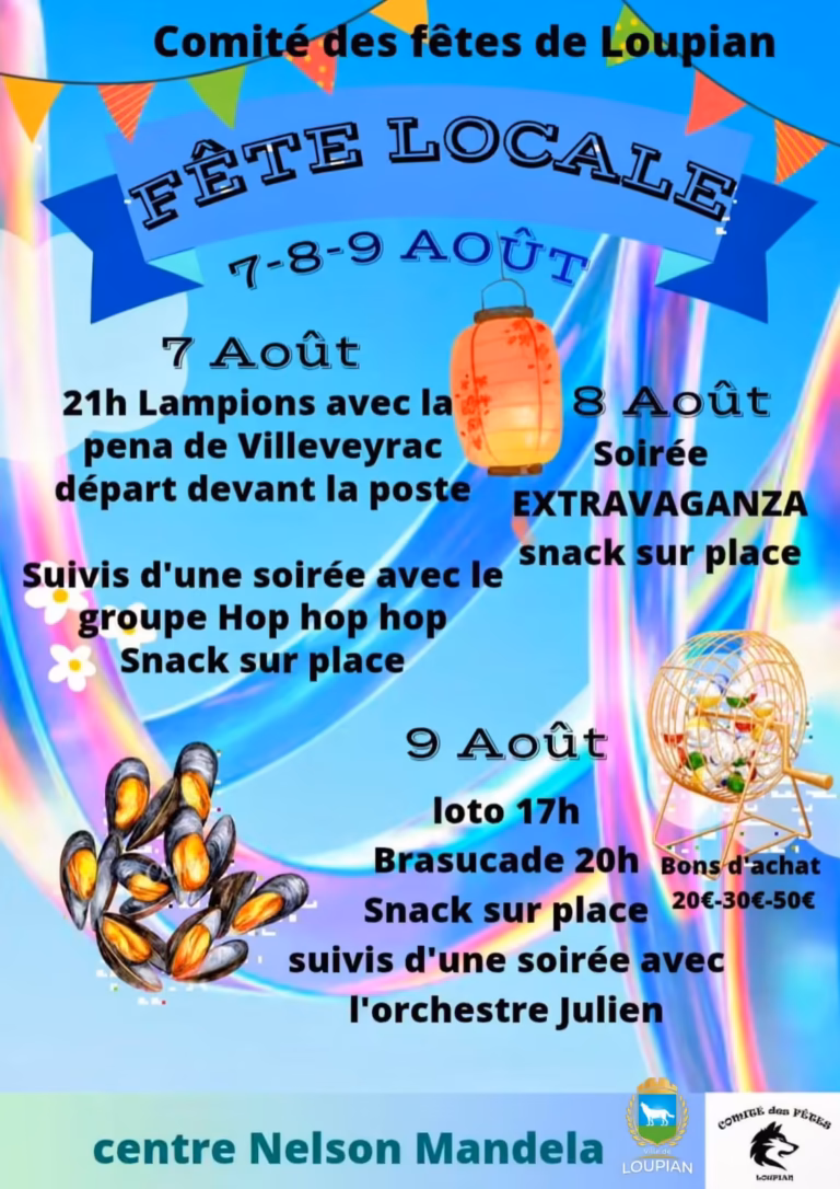 Affiche de la Fête Locale de Loupian 2026, du 7 au 9 août