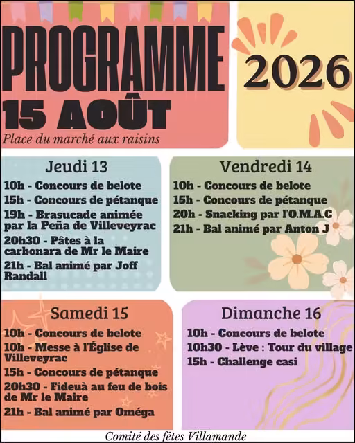 Programme Fête Locale Villeveyrac 15 août 2026