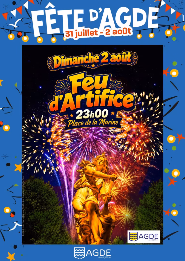 Feu d'artifice Fête d'Agde Place de la Marine 2 août 2026