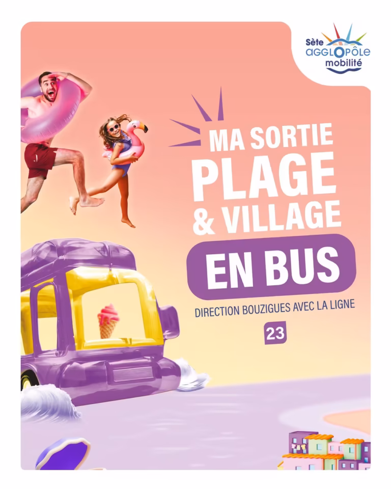 Ma Sortie Plage et Village en Bus, ligne 23 vers Bouzigues, Sète Agglopôle Mobilité