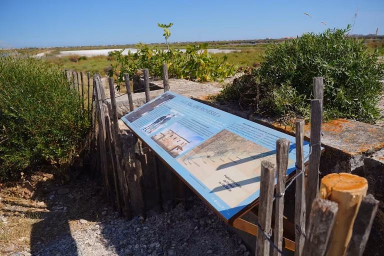 Panneau d'information de la nouvelle scénographie des salins de Frontignan