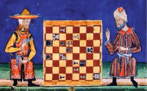 Enluminure médiévale joueurs échecs tournoi médiathèque Sète