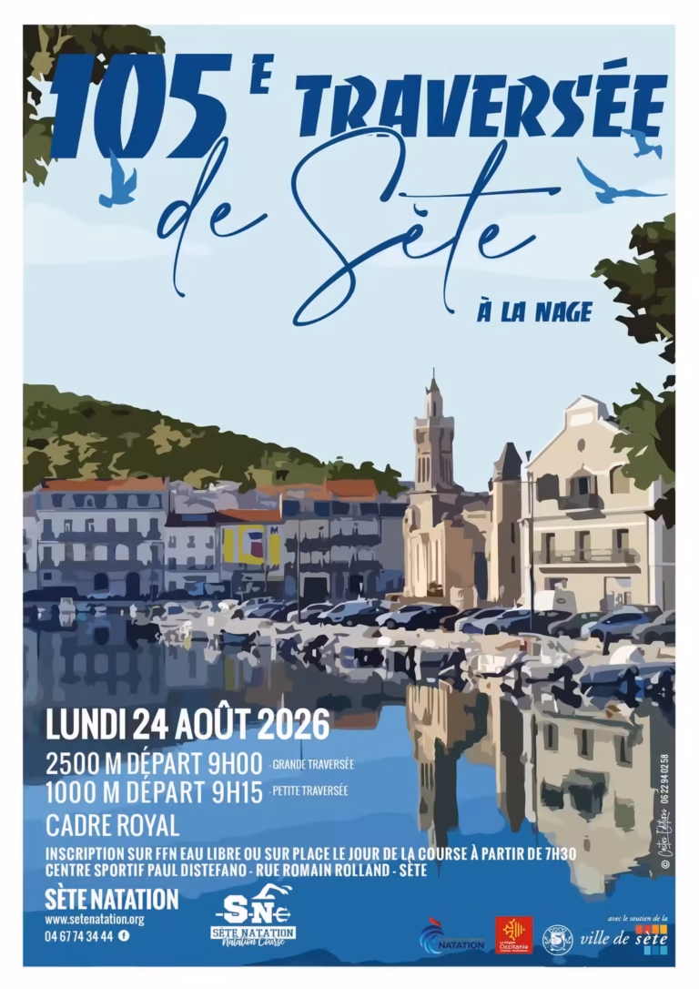 Affiche 105e Traversée de Sète à la nage le 24 août 2026 au Cadre Royal