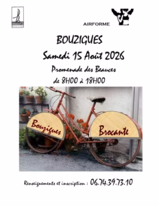 Affiche de la brocante de Bouzigues sur la Promenade des Beauces en août 2026
