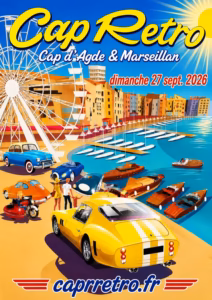 Affiche Cap Rétro 2026 au Cap d'Agde et à Marseillan le dimanche 27 septembre