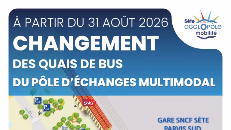 Changement des quais de bus au pôle d'échanges multimodal de la gare de Sète