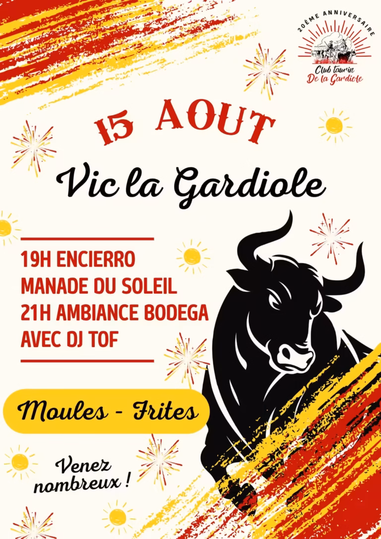 Affiche Club Taurin de la Gardiole 20 ans encierro bodega 15 août