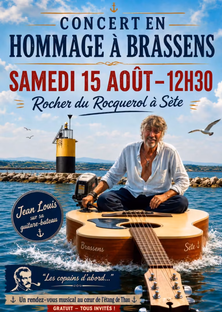 Affiche concert hommage à Georges Brassens au Rocher du Rocquerol à Sète