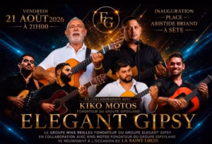 Affiche Elegant Gipsy Kiko Motos concert Place Aristide Briand Sète