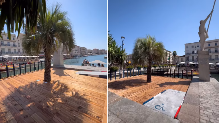 Espace PMR aménagé au bord du Cadre Royal, au pied de la statue du jouteur, pour le Grand Prix de la Saint-Louis 2026 à Sète