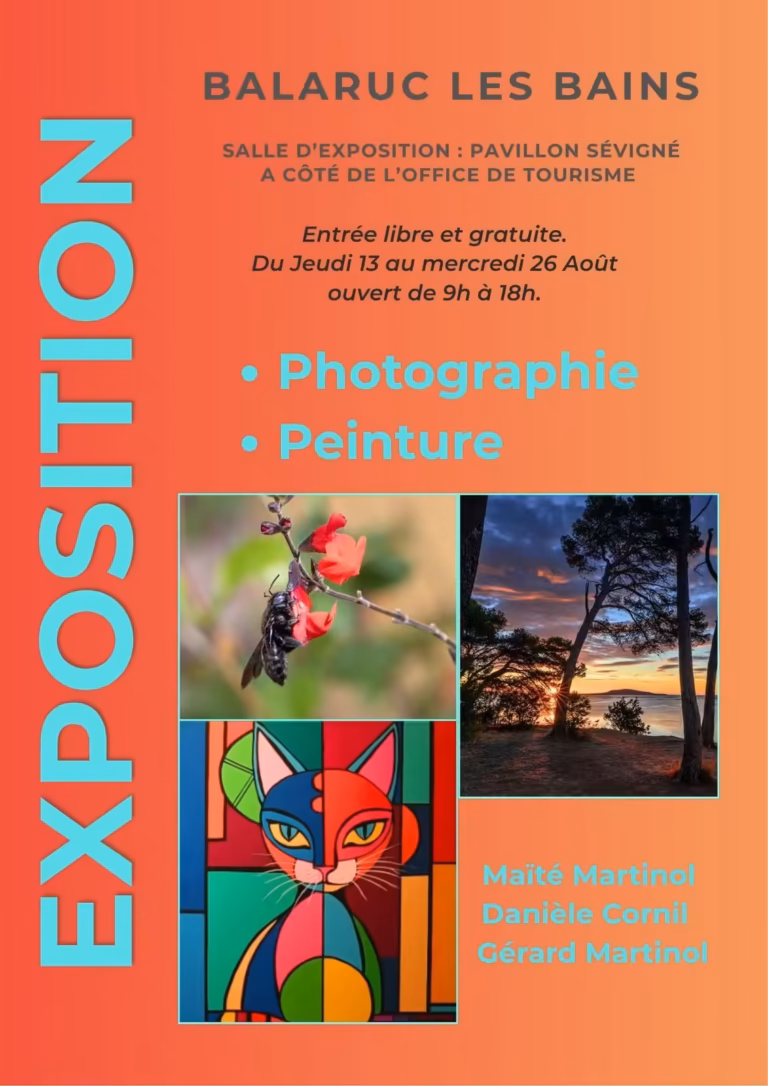 Affiche exposition photographie et peinture au Pavillon Sévigné, Balaruc-les-Bains
