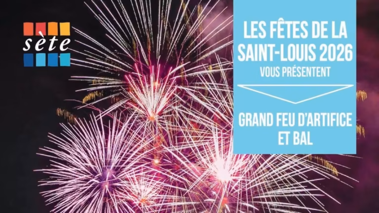 Affiche du grand feu d'artifice et du bal de clôture de la Saint-Louis 2026 à Sète