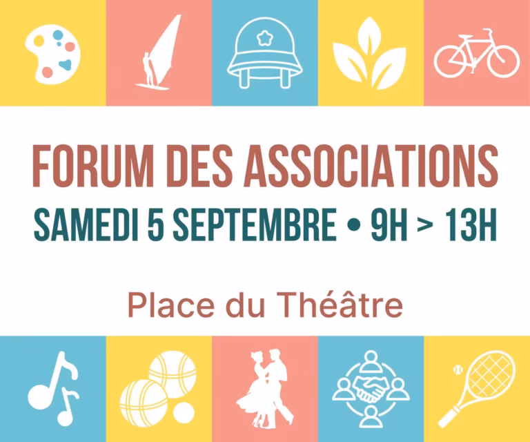 Affiche du forum des associations de Marseillan le 5 septembre 2026 place du Théâtre