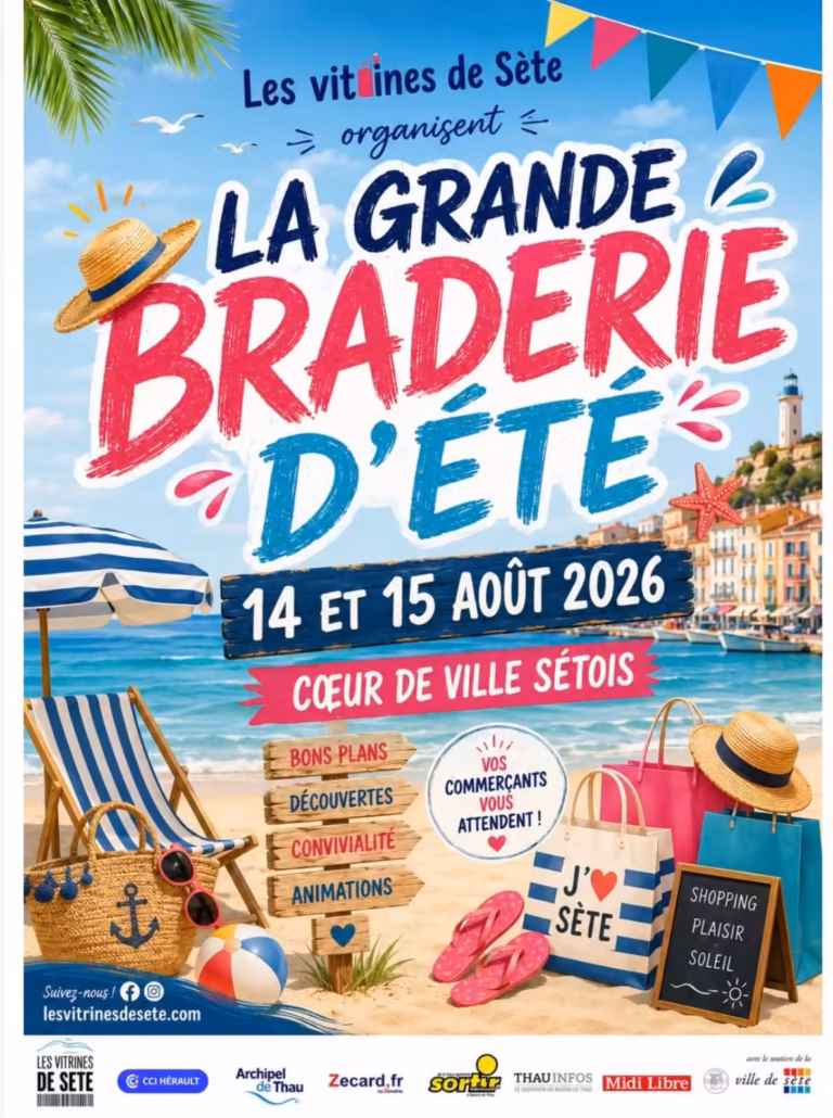 Affiche Grande Braderie d'Été 2026 Sète Vitrines de Sète 14 15 août