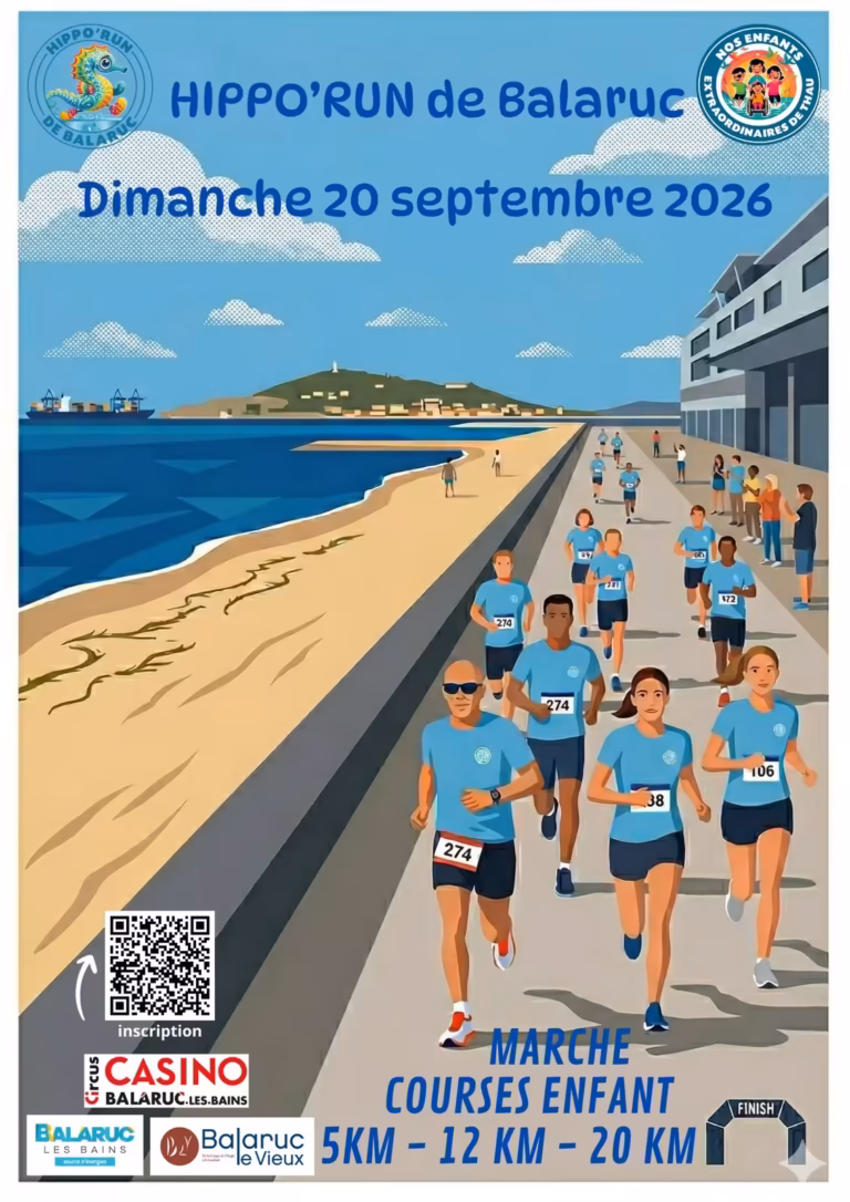 Affiche Hippo'Run de Balaruc 2026 course solidaire 20 septembre