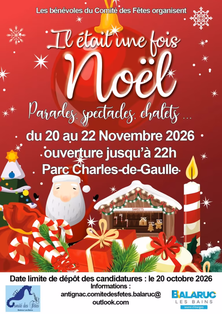 Affiche du marché de Noël Il était une fois Noël au parc Charles-de-Gaulle de Balaruc-les-Bains, du 20 au 22 novembre 2026