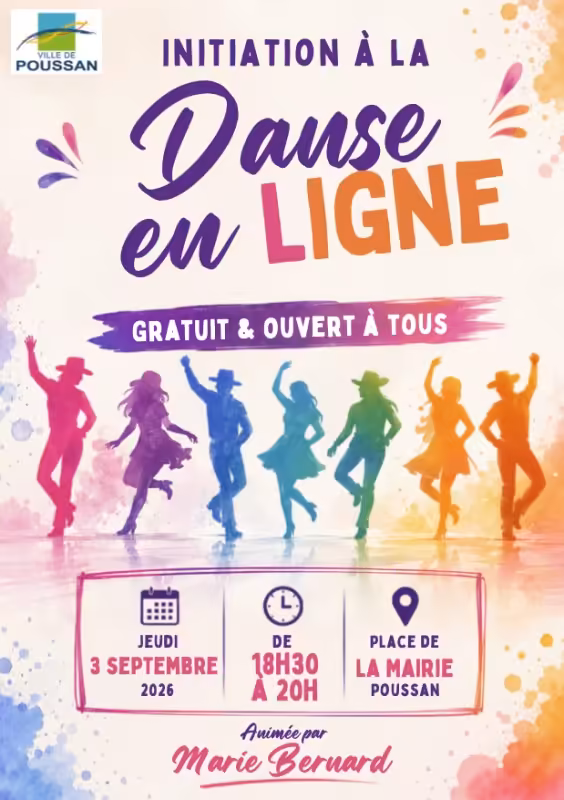 Affiche de l'initiation à la danse en ligne à Poussan le 3 septembre 2026