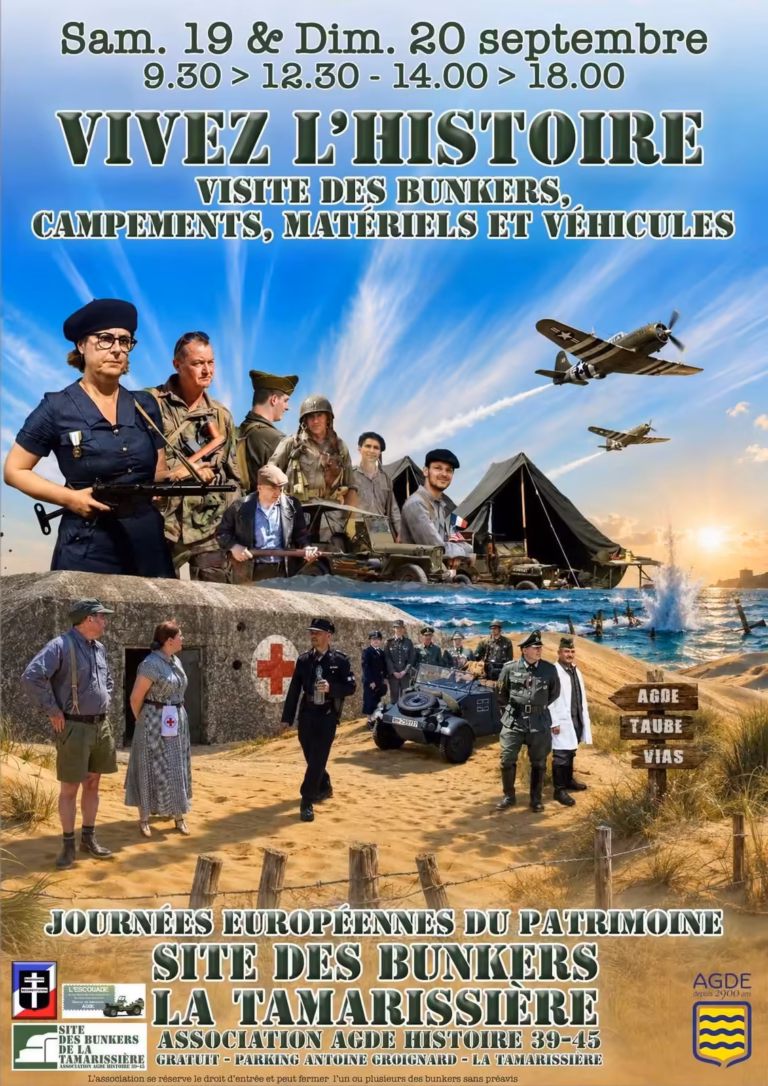 Affiche des Journées du patrimoine 2026 au site des bunkers de La Tamarissière à Agde
