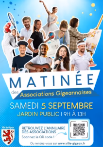 Affiche de la matinée des associations gigeannaises le 5 septembre 2026 au jardin public