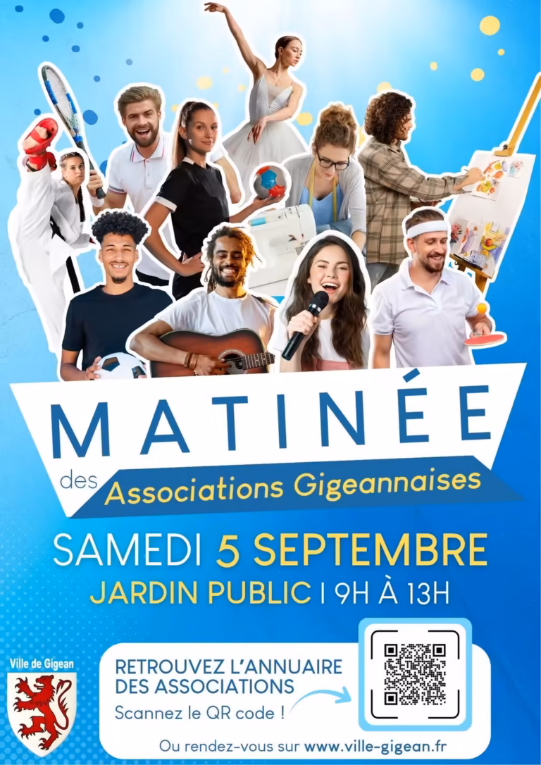 Affiche de la matinée des associations gigeannaises le 5 septembre 2026 au jardin public