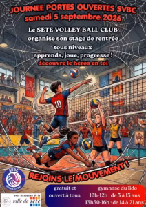 Affiche des portes ouvertes du Sète Volley Ball Club le 5 septembre 2026 au gymnase du Lido