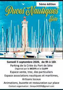 Affiche des Puces Nautiques 2026 à Sète, 5e édition le 5 septembre