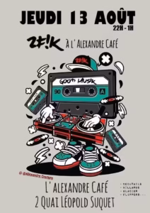 Affiche de la soirée DJ 2FIK du 13 août à L'Alexandre Café, quai Léopold Suquet à Sète