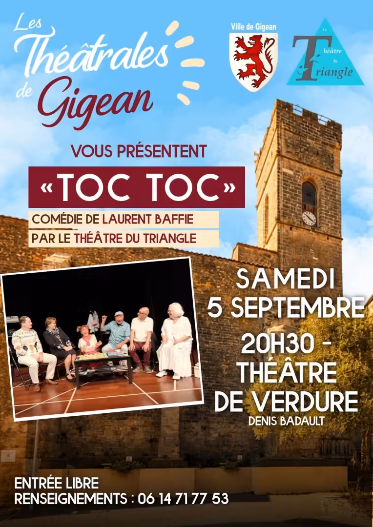 Affiche de Toc Toc par le Théâtre du Triangle aux Théâtrales de Gigean