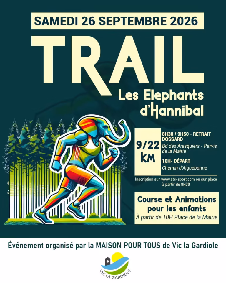Affiche du Trail des Éléphants d'Hannibal 2026 à Vic-la-Gardiole, 9 et 22 km