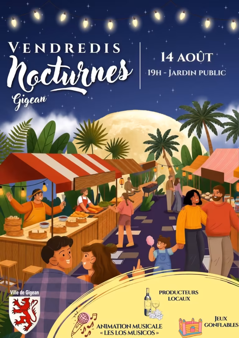 Affiche du Vendredi Nocturne du 14 août 2026 au Jardin Public de Gigean