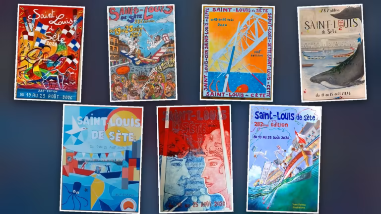 Sept affiches proposées au concours de l'affiche officielle de la Saint-Louis 2026 à Sète