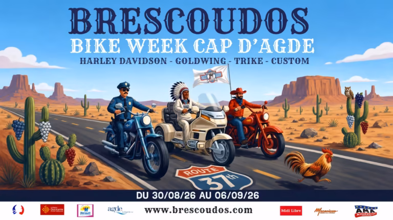 Affiche Brescoudos 2026 adaptée en 16:9 par IA, scène complète avec titre et dates