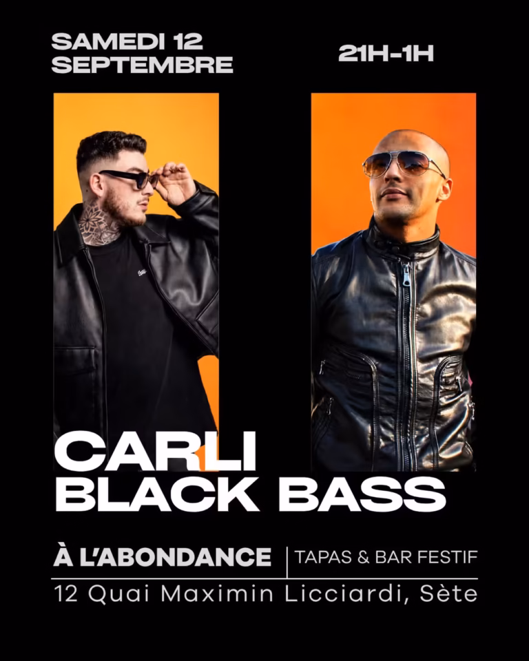 Affiche de la soirée DJ Carli et Black Bass à L'Abondance, quai Maximin Licciardi à Sète