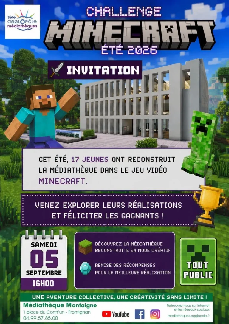 Challenge Minecraft : restitution à la médiathèque Montaigne de Frontignan