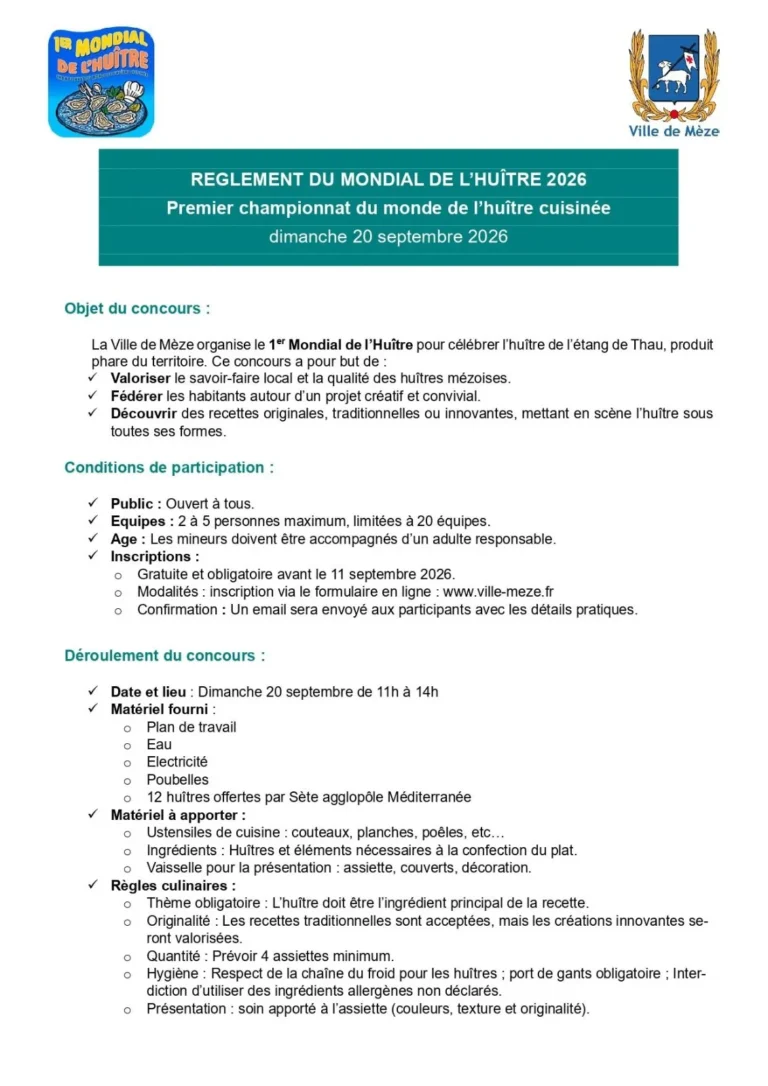 Championnat du monde de l'huître cuisinée 2026 à Mèze