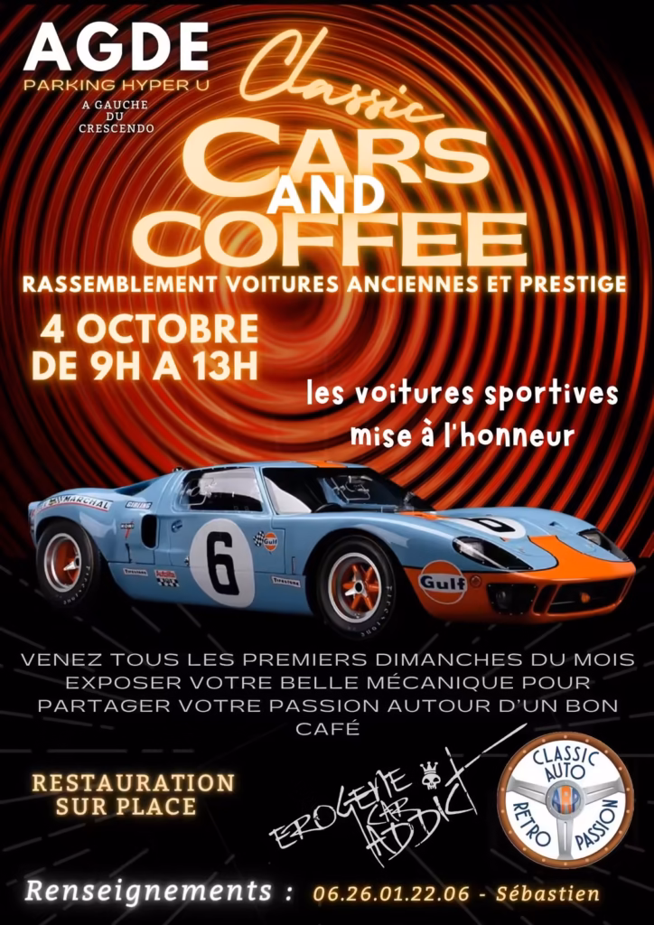 Affiche du rassemblement Classic Cars and Coffee à Agde, dimanche 4 octobre 2026