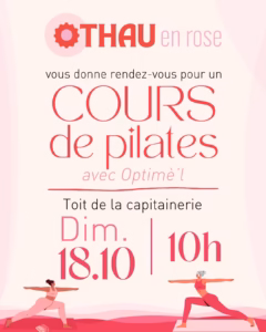 Visuel Thau en rose du cours de Pilates avec Optimè'l sur le toit de la capitainerie de Bouzigues