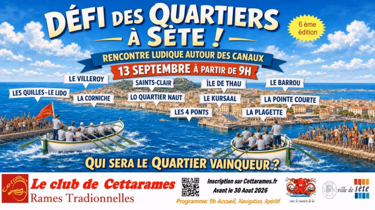 Affiche du Défi des Quartiers 2026 à Sète, adaptée en 16:9 par IA