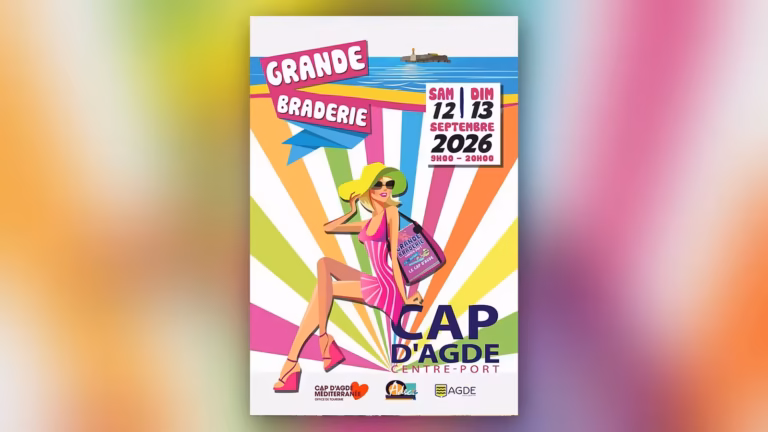 Affiche de la Grande Braderie du Cap d'Agde 2026 sur les quais du Centre Port, les 12 et 13 septembre